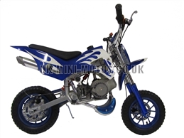 Mini Dirt Bike - DB02 Blue / White Flames Mini dirtbike - Mini Dirt Bikes  - Pocket Bikes - Minimotos - Mini Moto