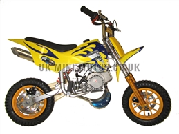 Mini Dirt Bike - DB02 Yellow / Blue Flames Mini dirtbike - Mini Dirt Bikes  - Pocket Bikes - Minimotos - Mini Moto